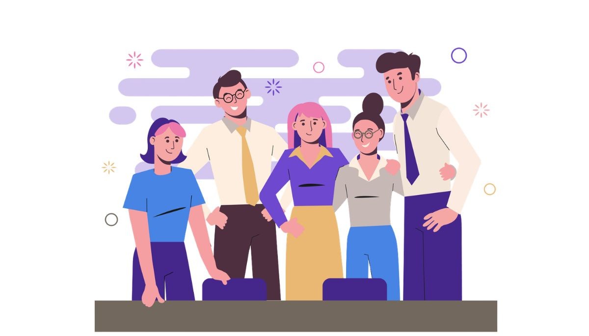 Illustration of five professionals standing together in a friendly, collaborative pose, dressed in business‑casual attire, symbolizing the strong teamwork, reliability, and interpersonal traits that make certain engineers indispensable in the workplace.