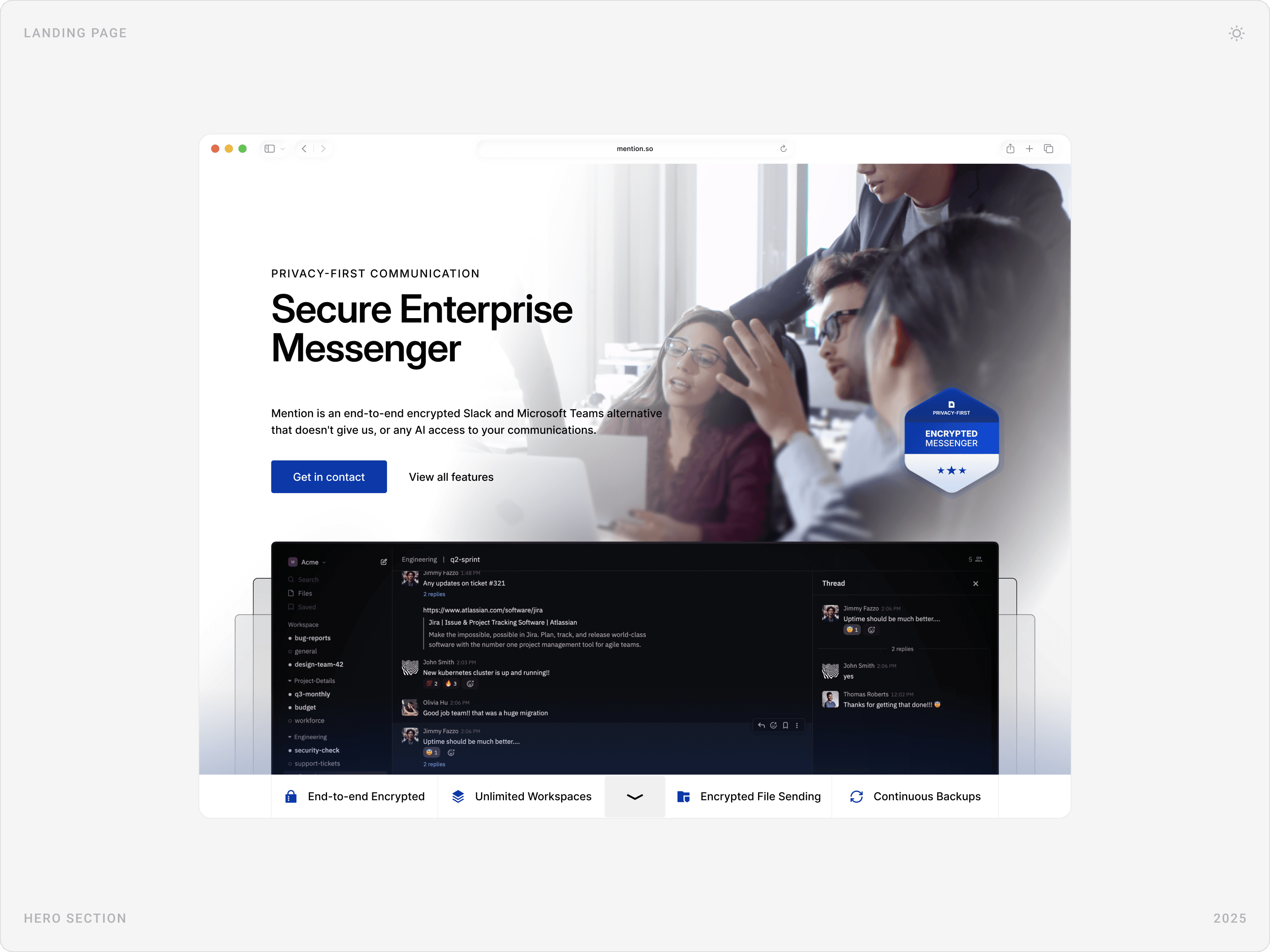 Modern Enterprise Secure Messenger Hero Section Design