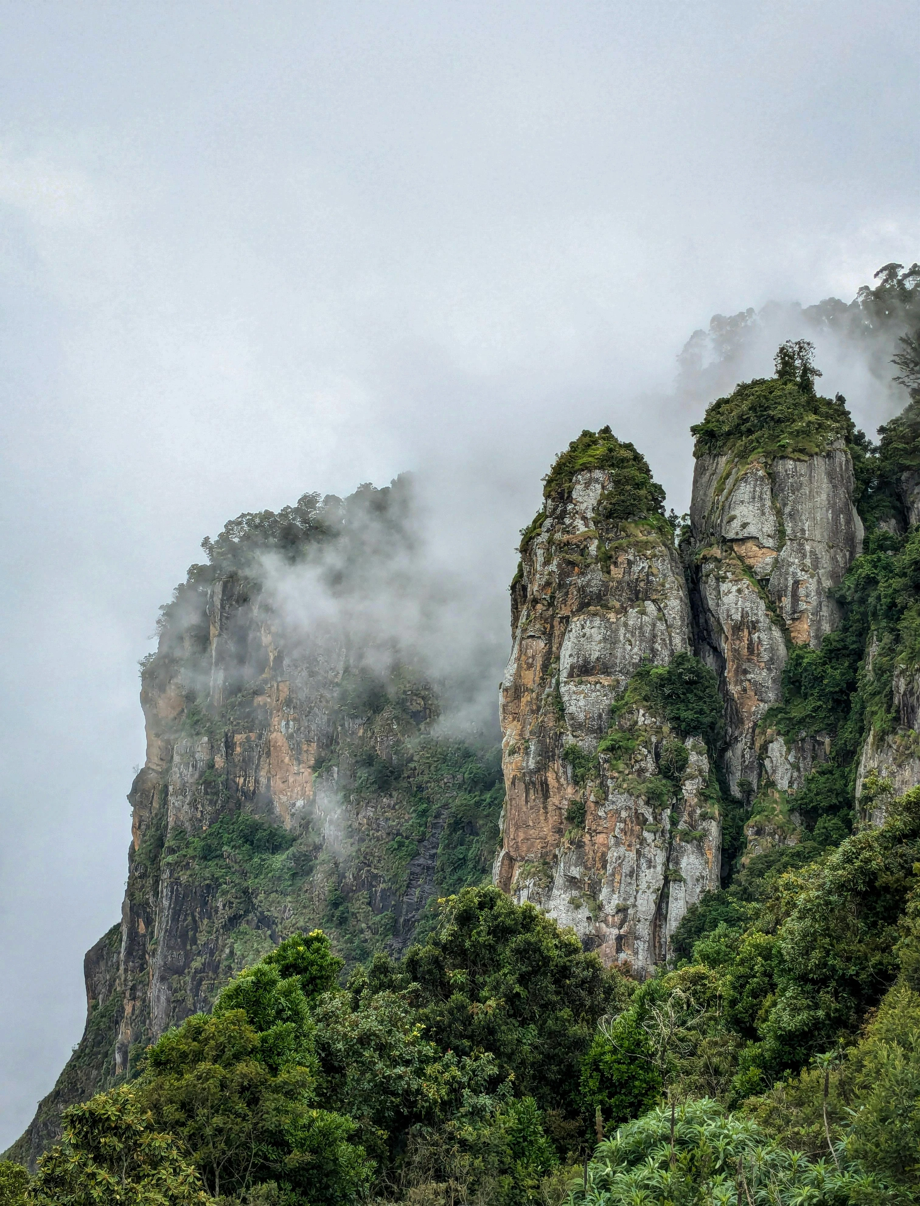 Misty mountain cliffs in South India