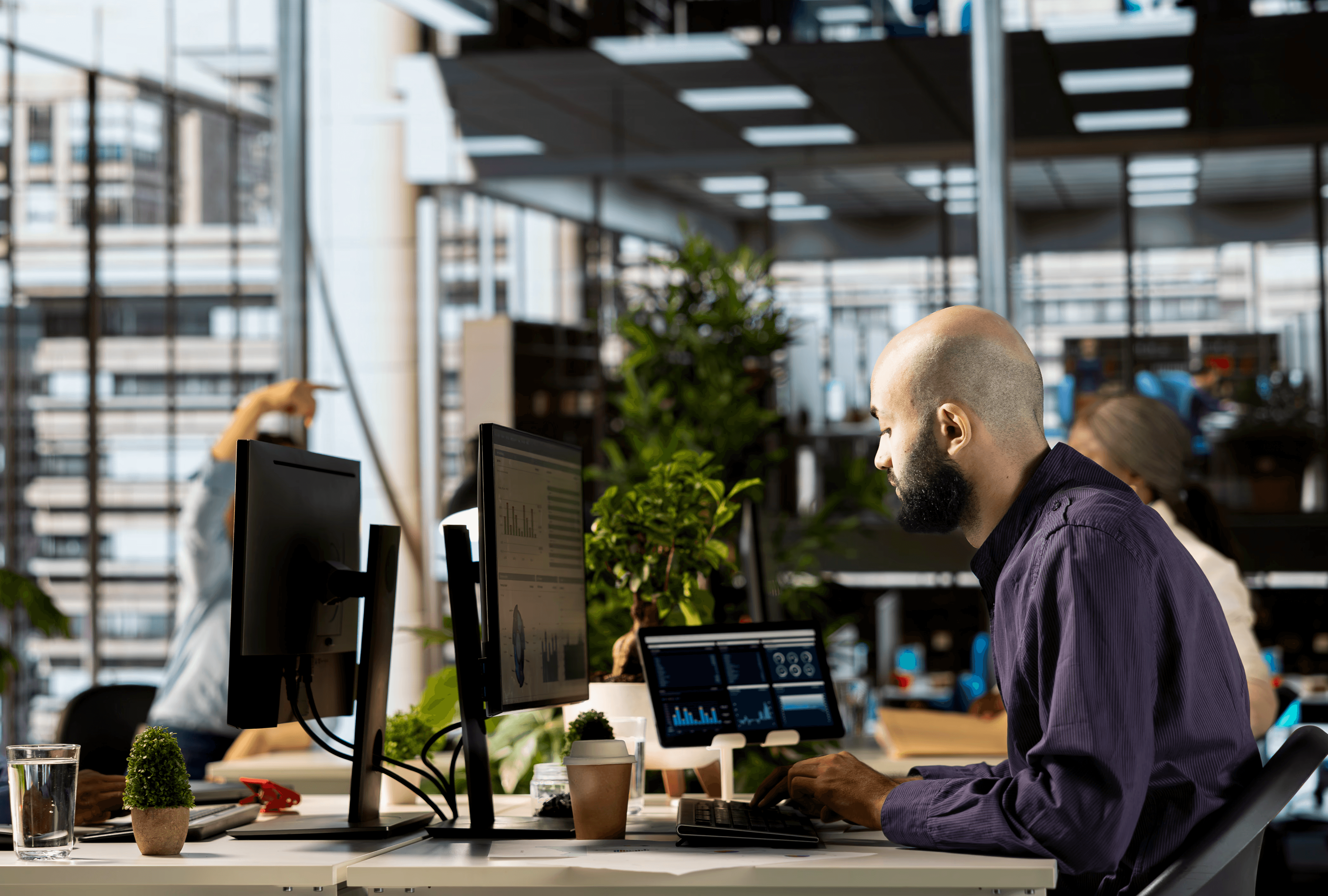 happy woman working on laptop and smiling