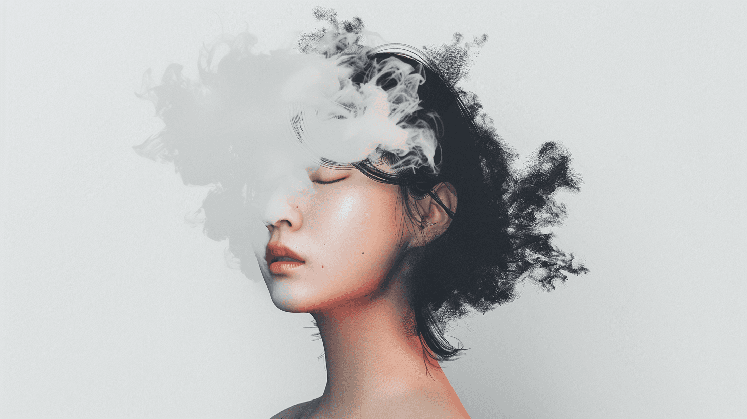 portrait of a woman with smokes on her head