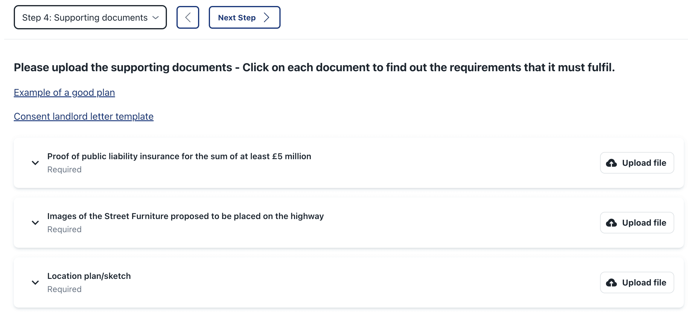Checklist screen verifying that necessary documents are uploaded before submission.