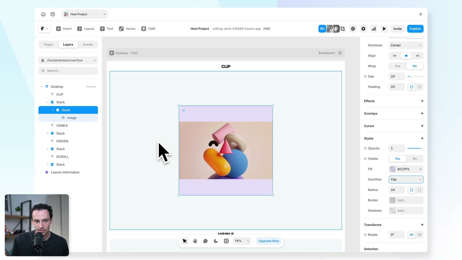 Clip overflow cropping an image inside its frame (Overflow lesson, 1:02)