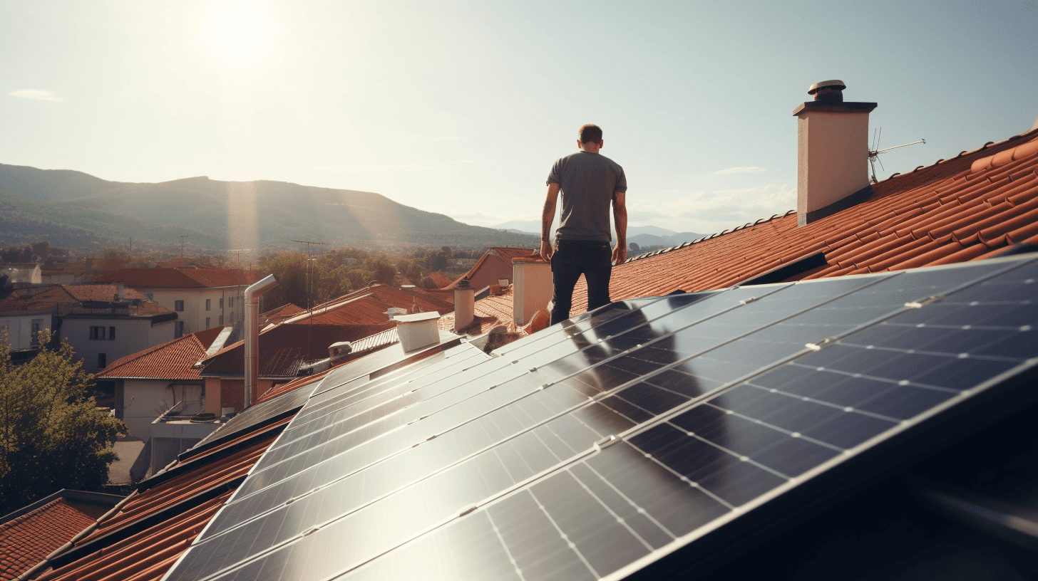 Impianto fotovoltaico su tetto di casa con pannelli solari per produzione di energia