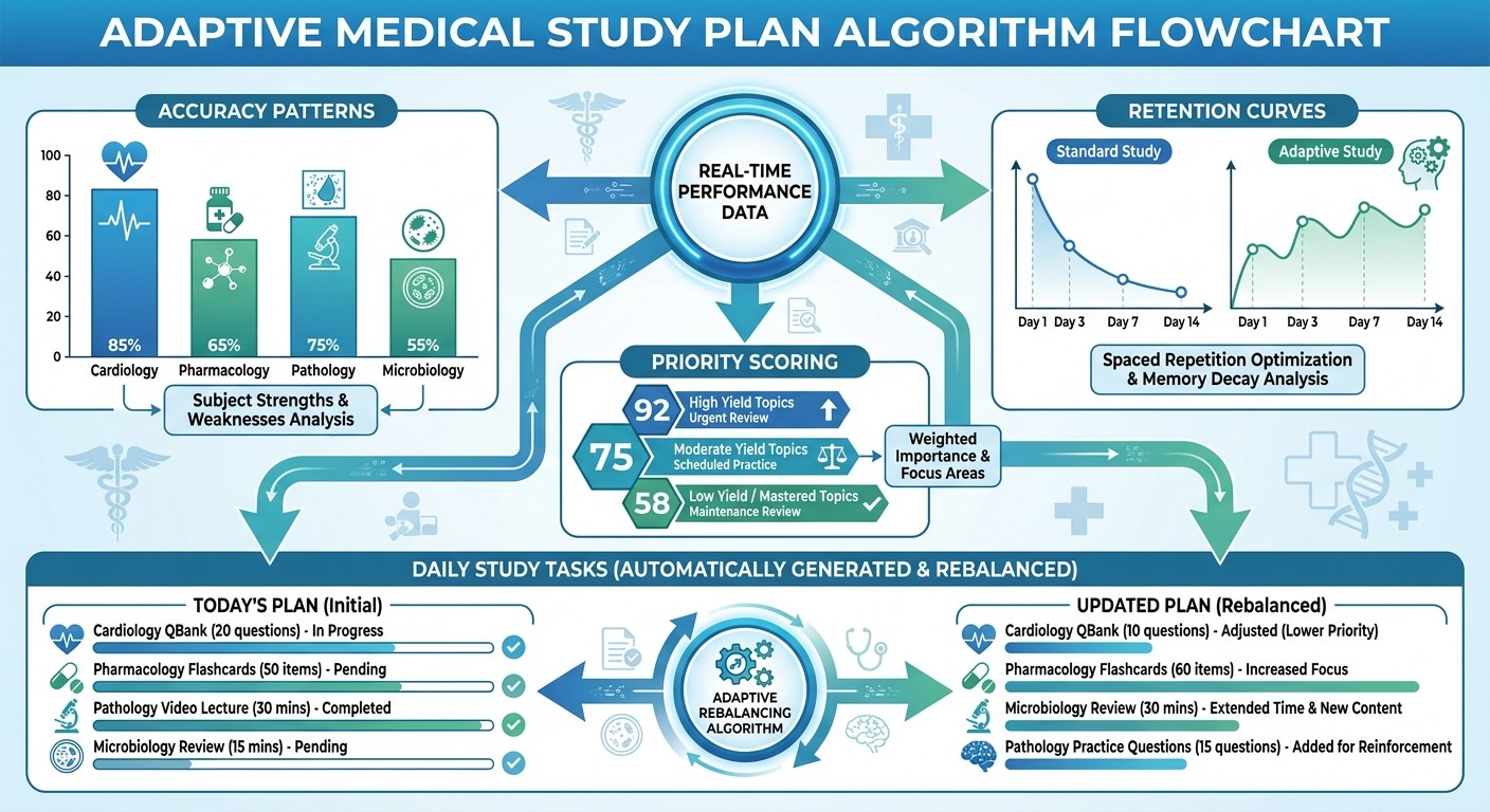 How Oncourse AI's adaptive study algorithm works - real-time rebalancing based on performance data