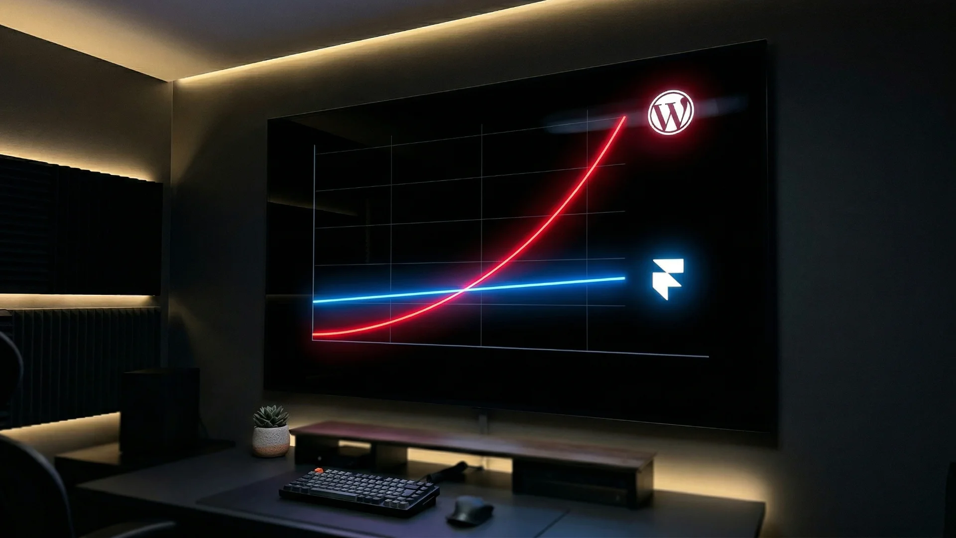 Graphique comparatif des coûts de maintenance framer vs wordpress sur 3 ans pour un projet web.