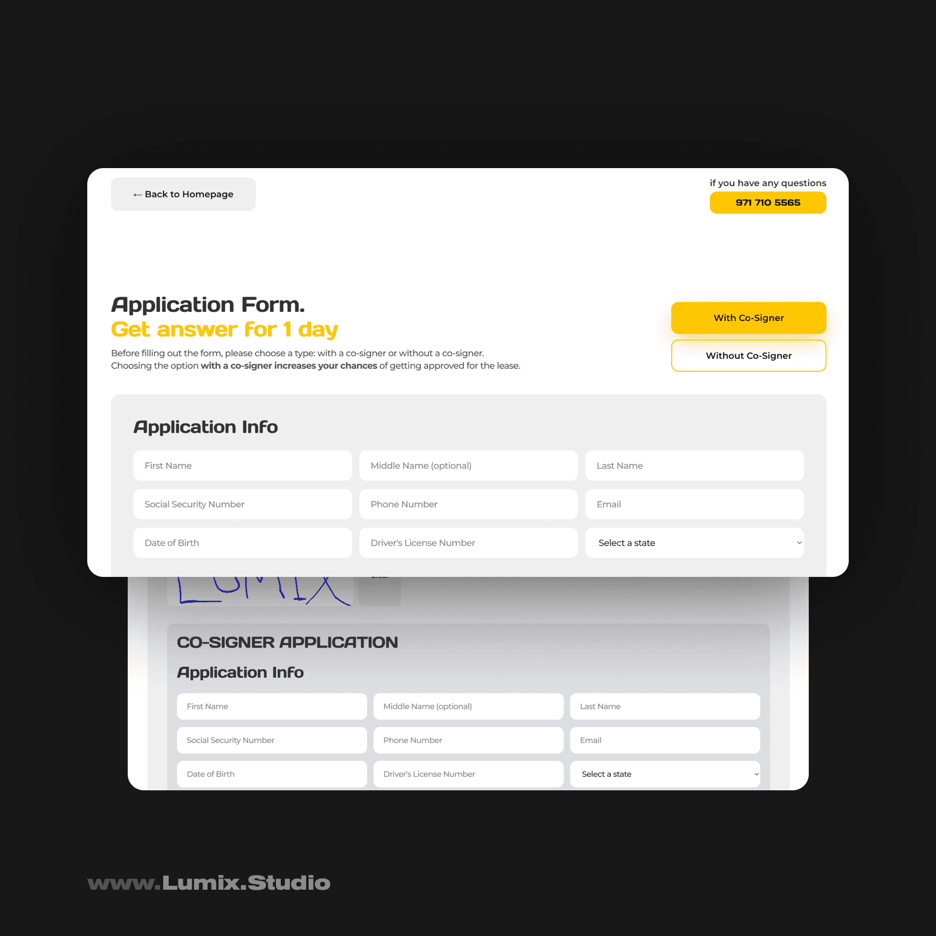 Багатокрокова лізингова application-форма для подачі заявки на автолізинг онлайн