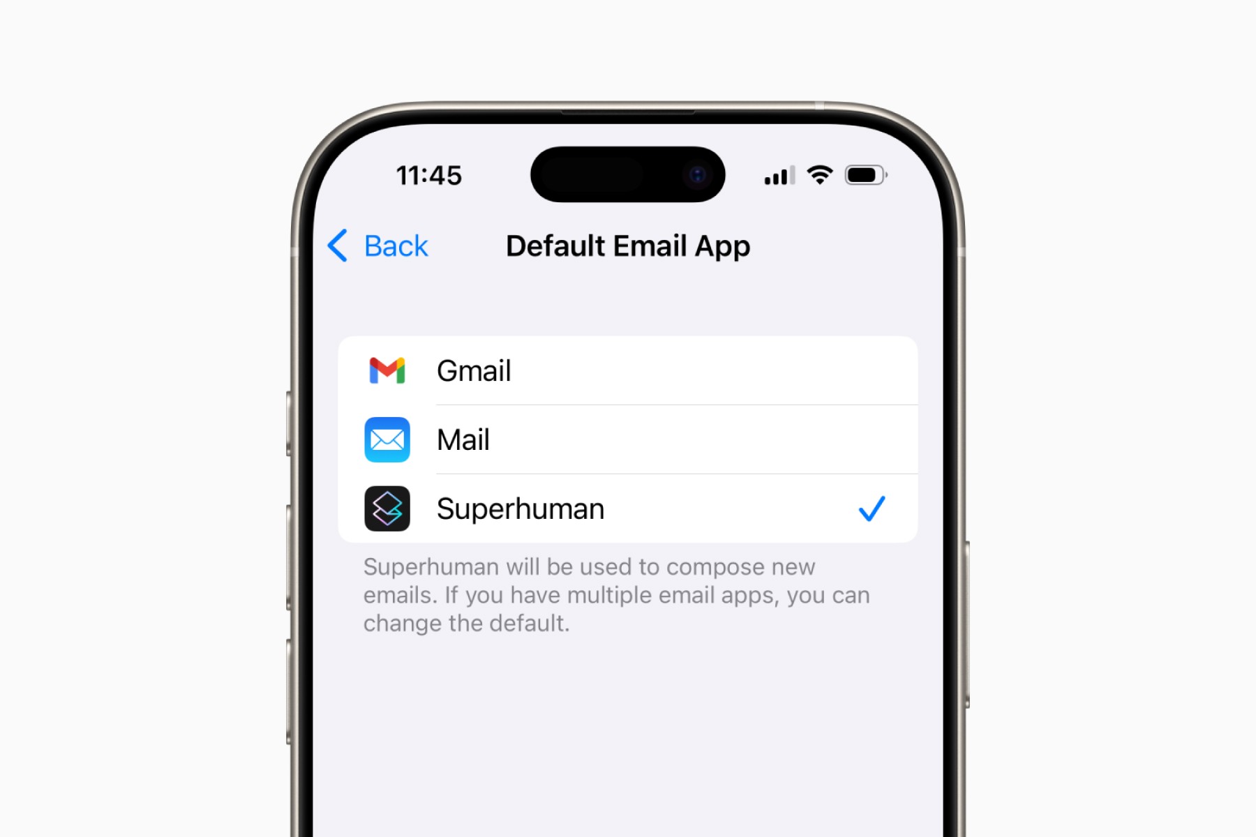 Default Email App settings on iPhone