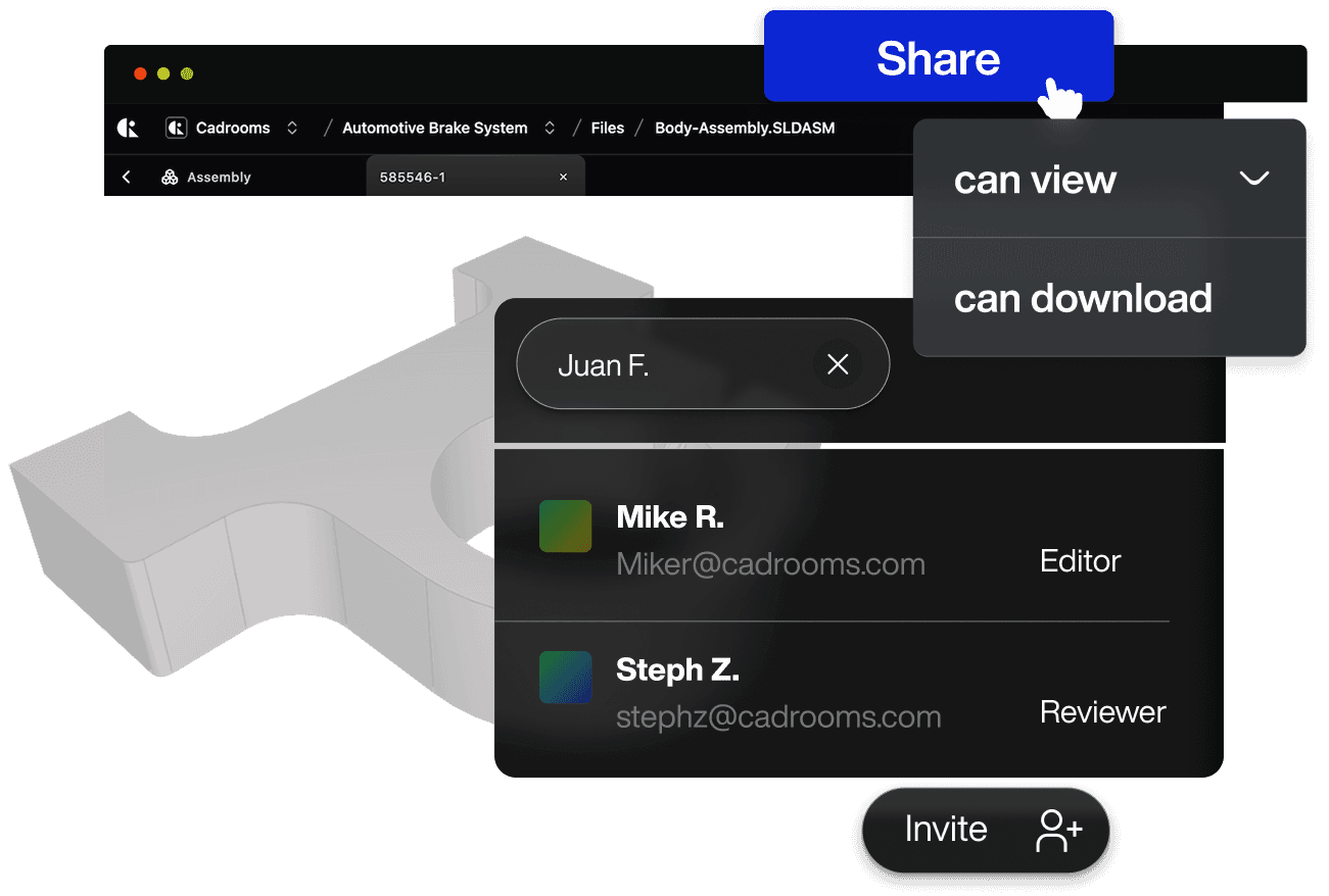 Secure supplier collaboration interface for sharing CAD designs with manufacturing partners and controlled access