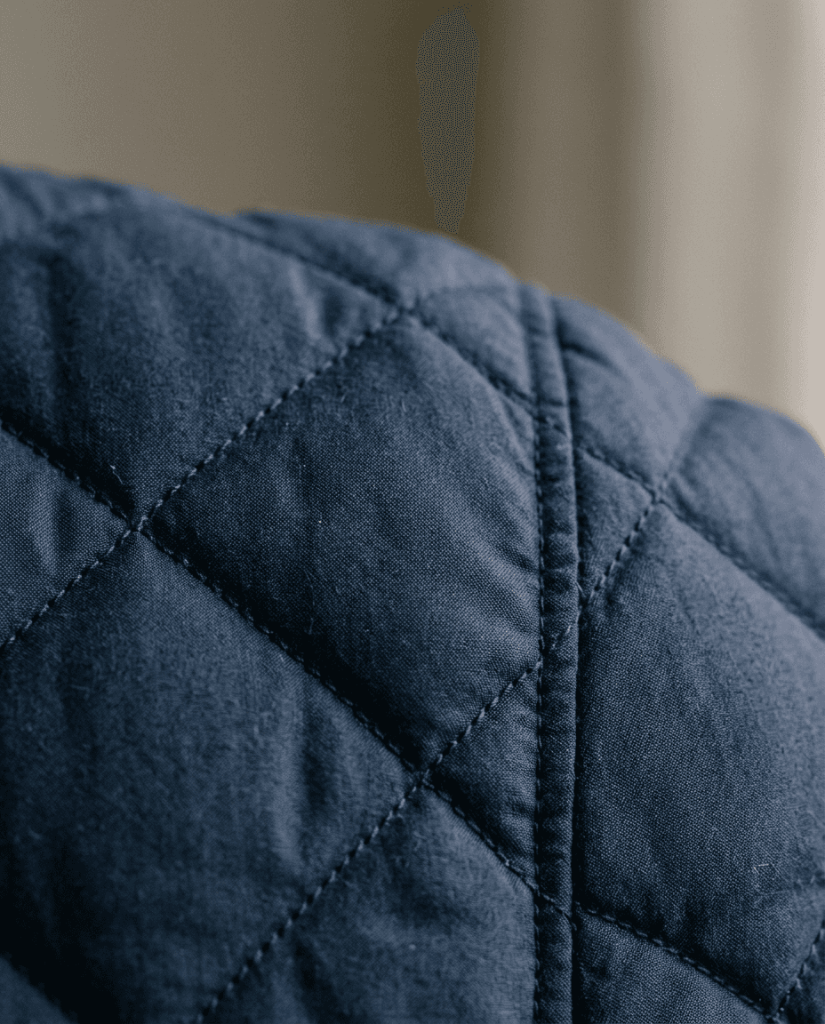 Quilted Stone Down Jacket — Deep Navy — detail