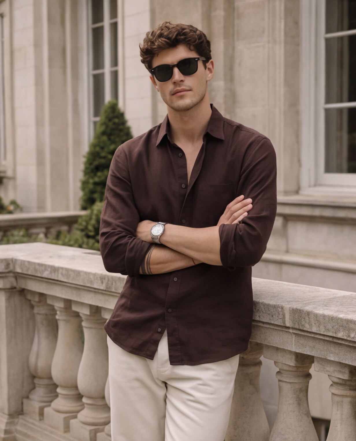 Chocolate Brown Shirt with Cream Trousers