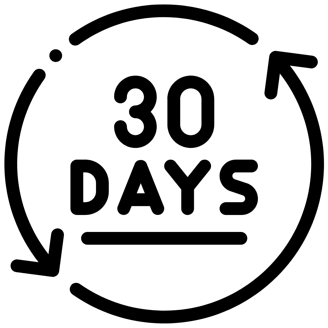 Icon representing a 30-day free returns policy for gaming PCs, custom PC builds, and computer components. Keywords include order PC, best gaming PC build 2023, budget gaming PC build, most popular gaming PC, PC build service, custom PC service, and complete PC builds.