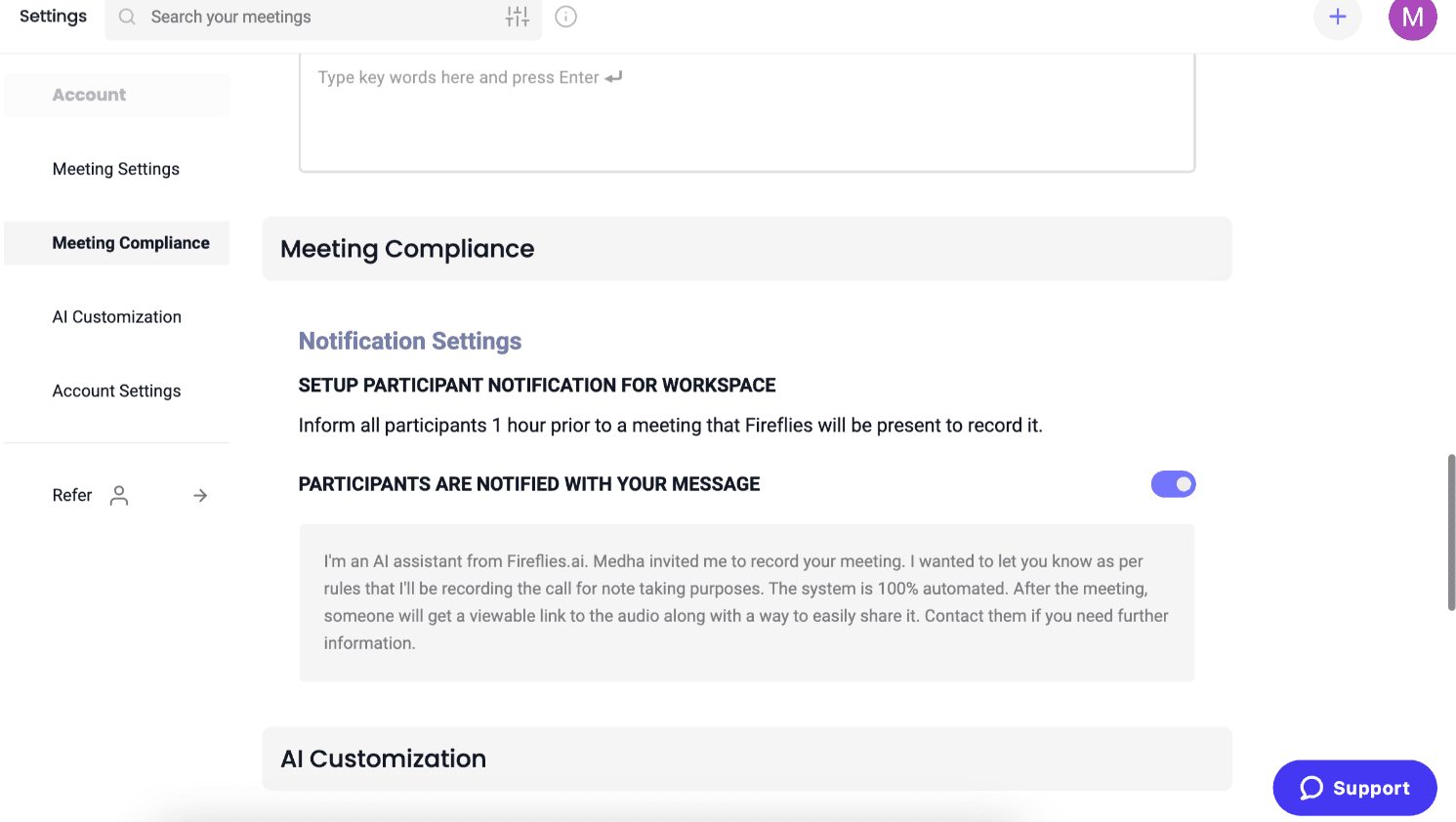 fireflies.ai meeting compliance