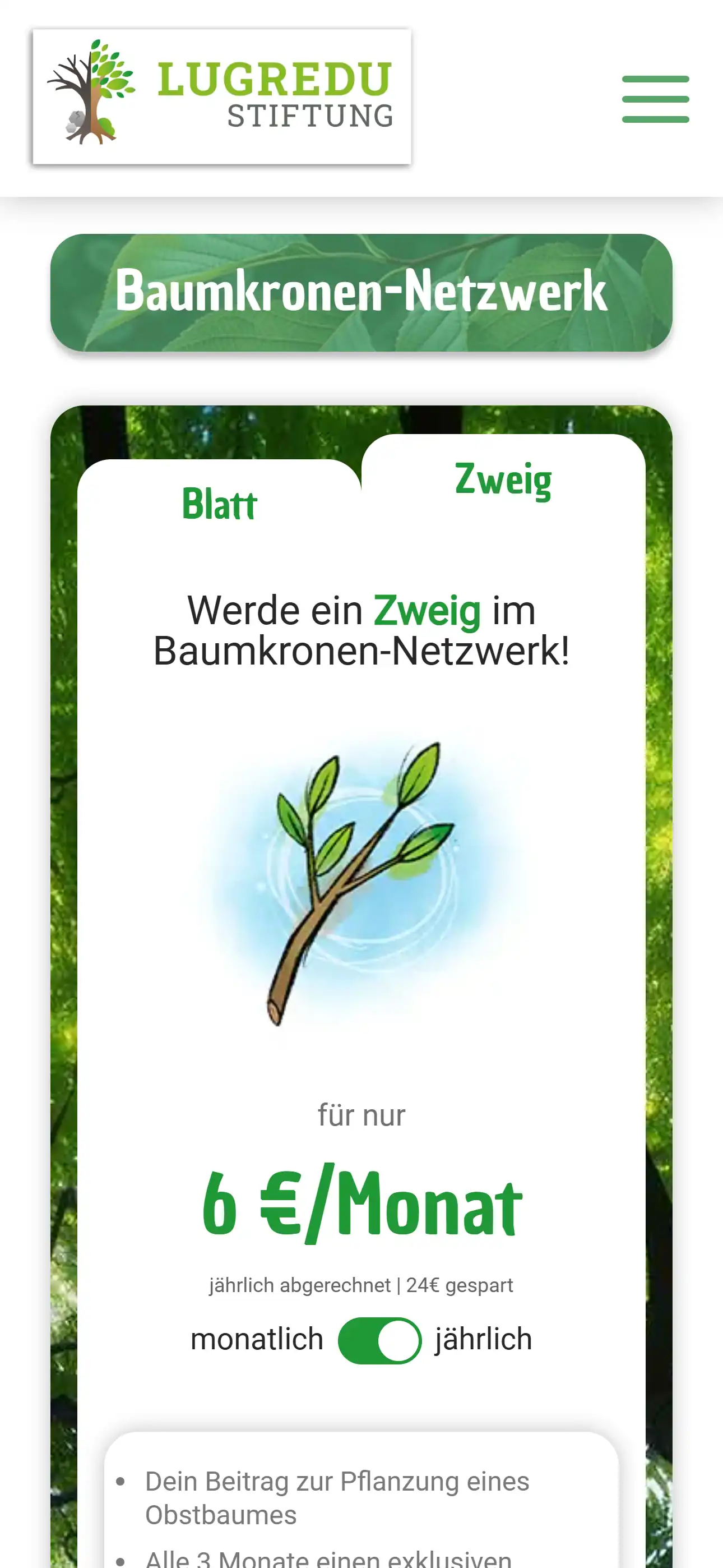 Screenshot der Baumkronen-Netzwerk-Komponente der Lugredu Sitftung.