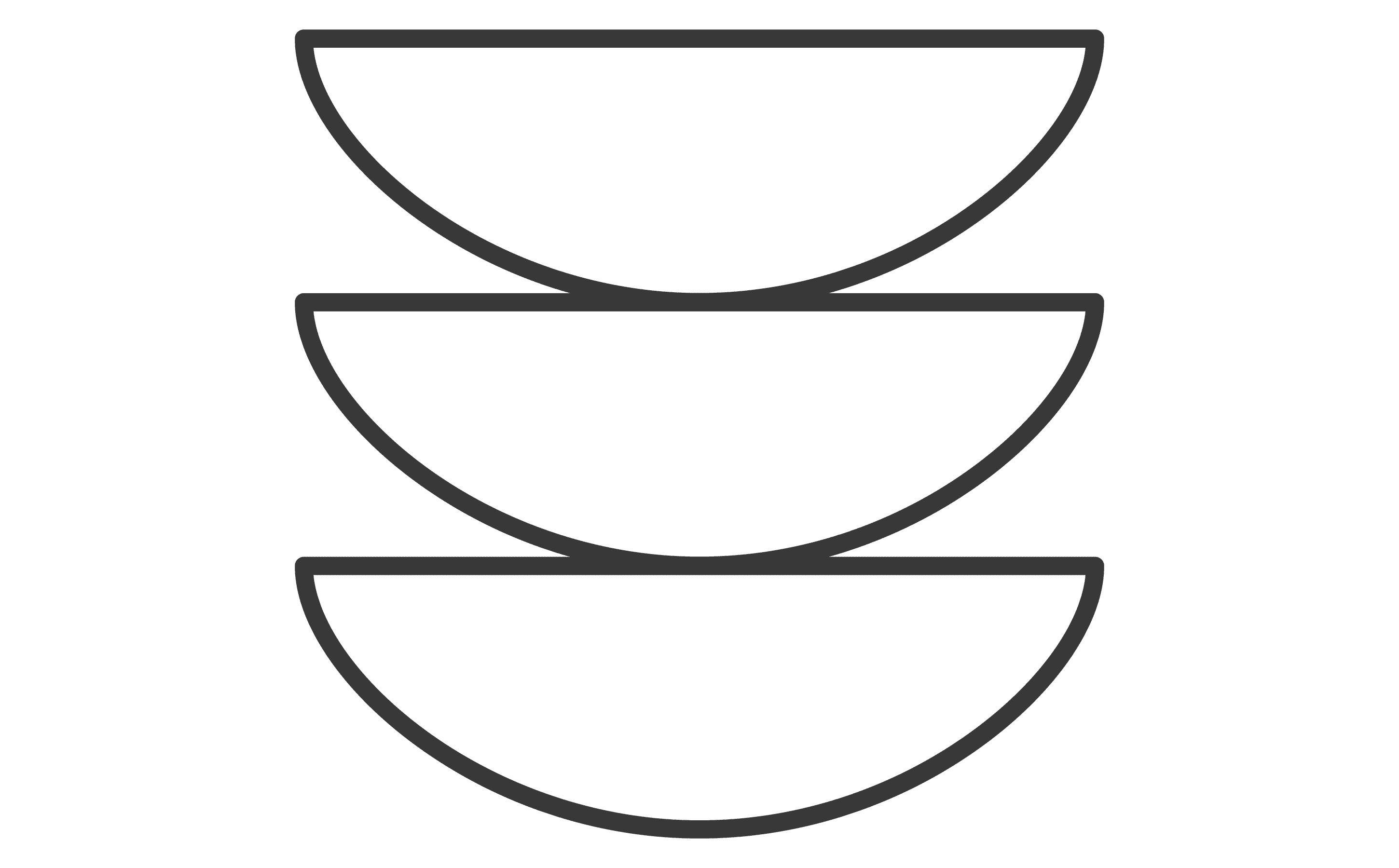 An icon of three half circles stacked on top of each other, with the top half circle slightly smaller than the bottom two.