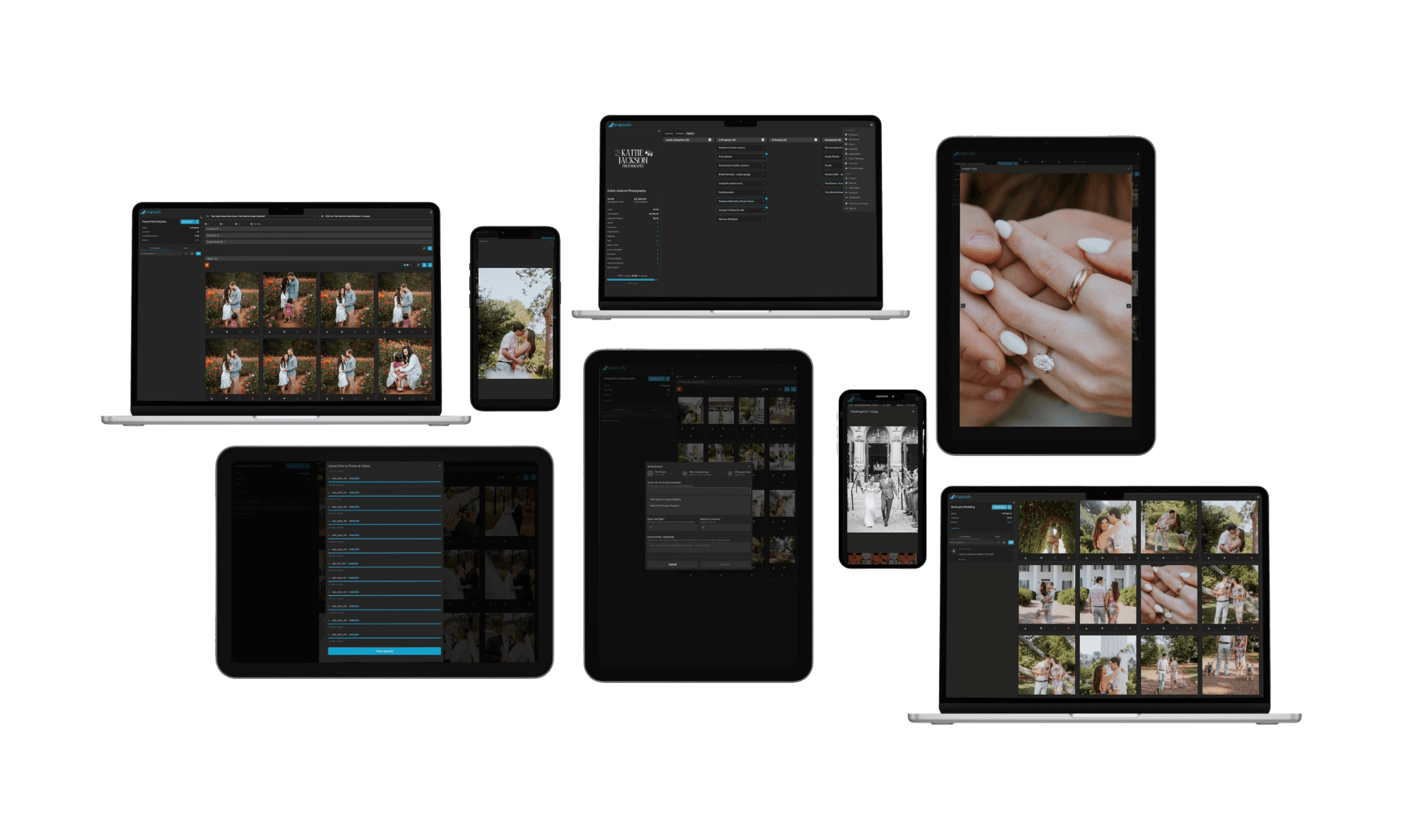 A hero image of snapsails screens across multiple devices.