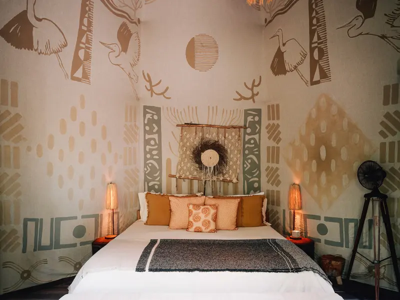 Unique and spiritual Moon Temple Room at Nomade Holbox in Holbox Mexico, featuring a circular design and ocean views