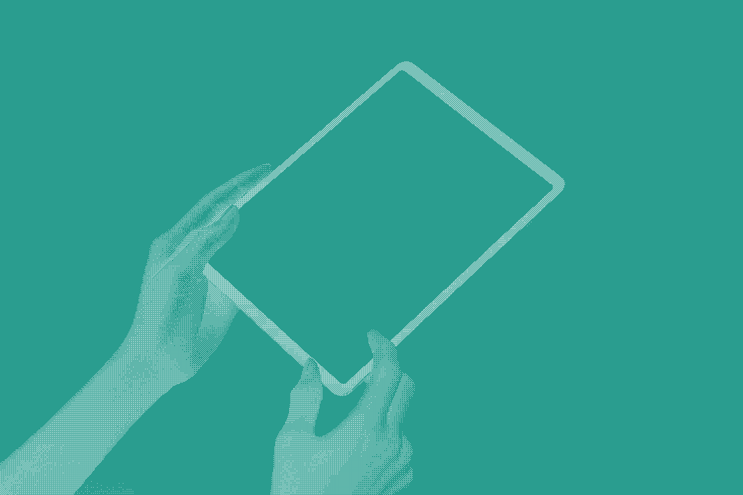 Hands holding a touch screen tablet