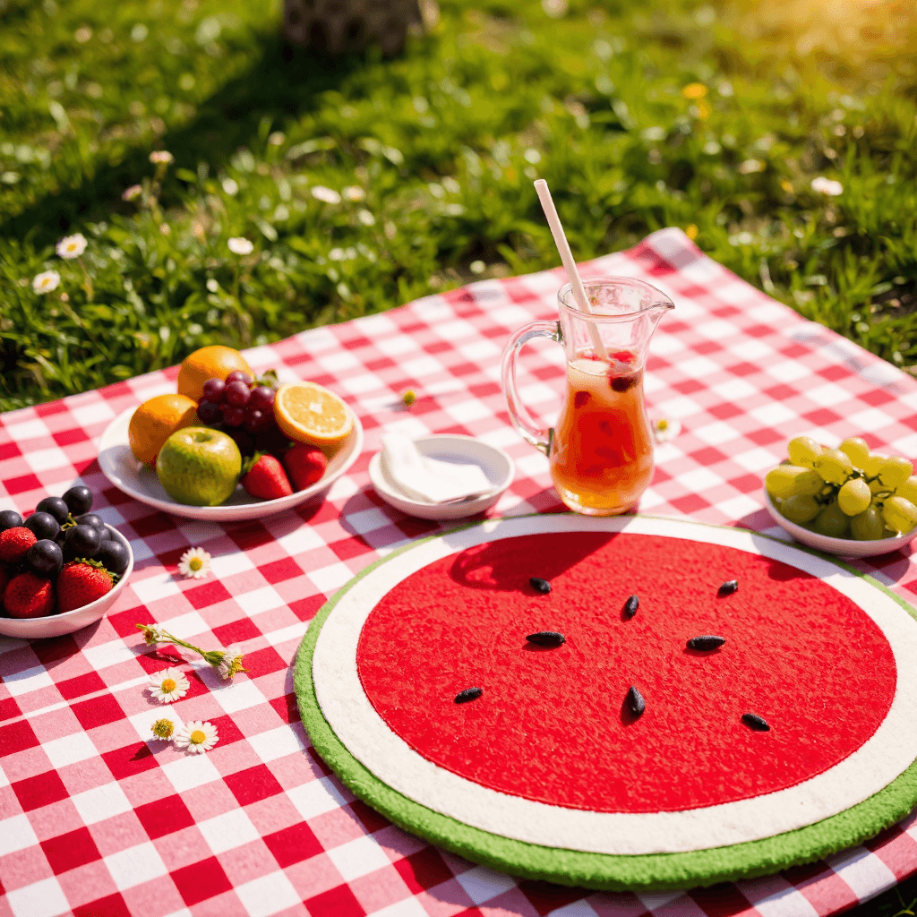 product photography of a piece of watermelon-shaped felt