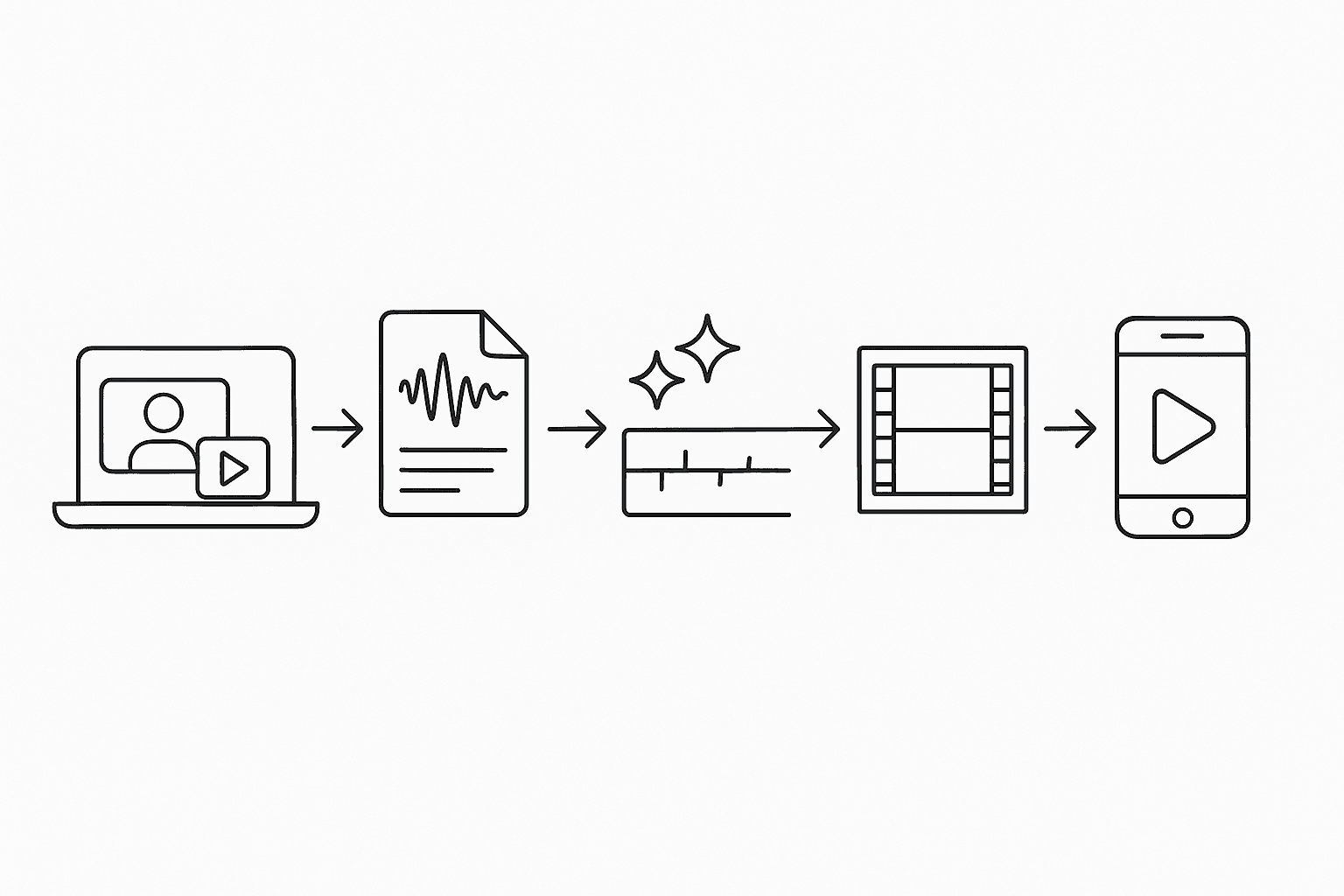 Illustrated flow of SimaDeliver pipeline from Zoom call through AI steps to phone-ready LinkedIn video.