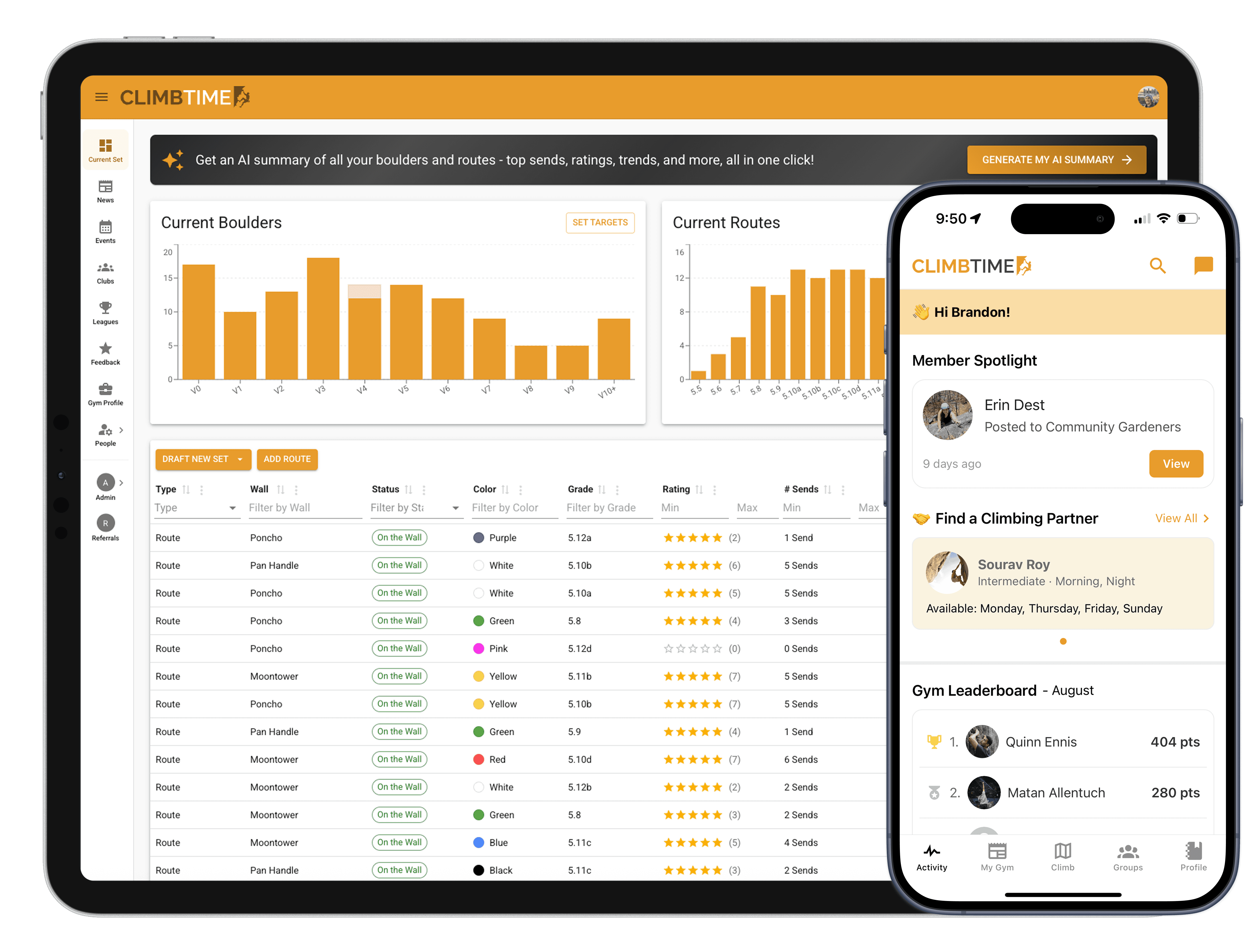 Climbing gym route setting software
