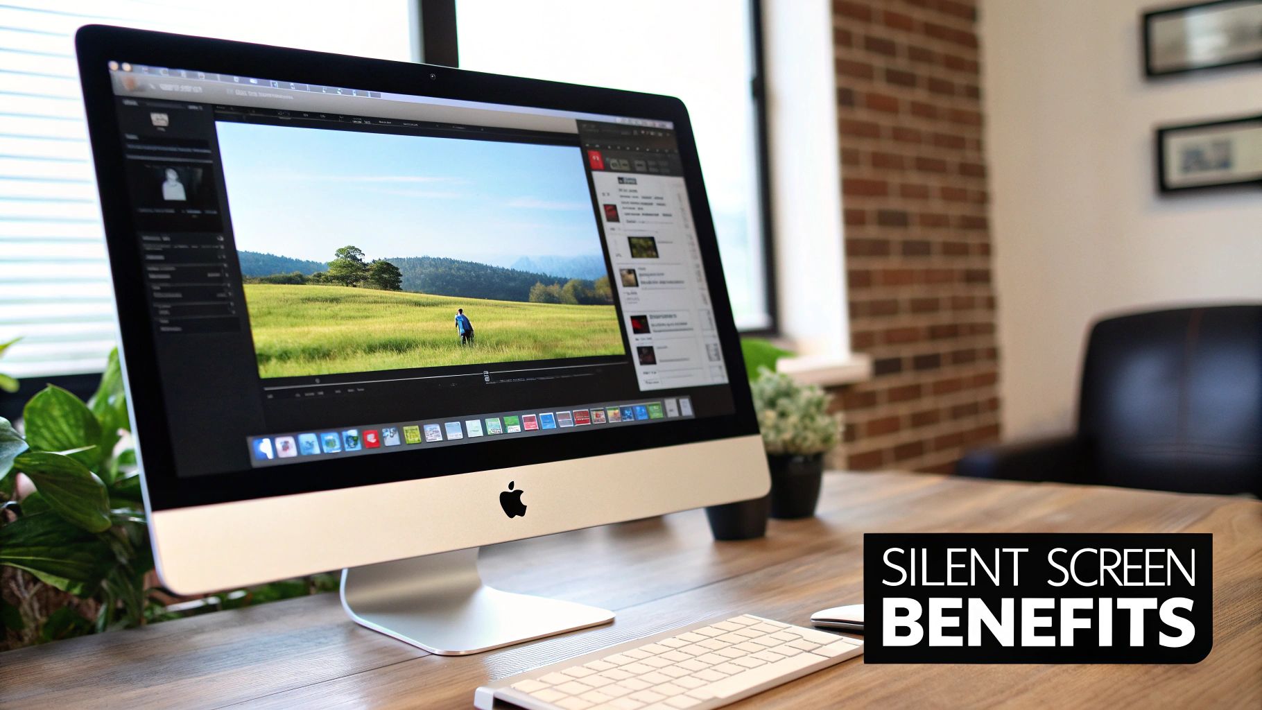 A person working on a Mac, representing the creation of a silent screen recording.