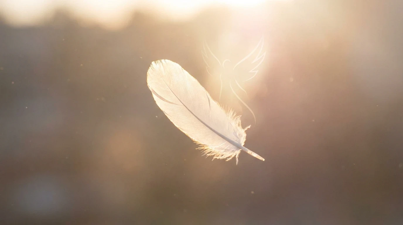Eine weiße Feder schwebt im sanften Licht als Symbol für Hoffnung und Soforthilfe für Familien.
