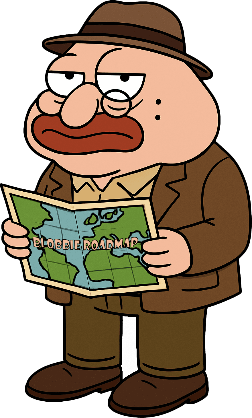 illustration of a coin shaped character walking between clouds