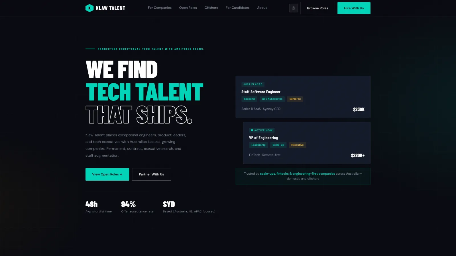Klaw Talent technical recruitment homepage