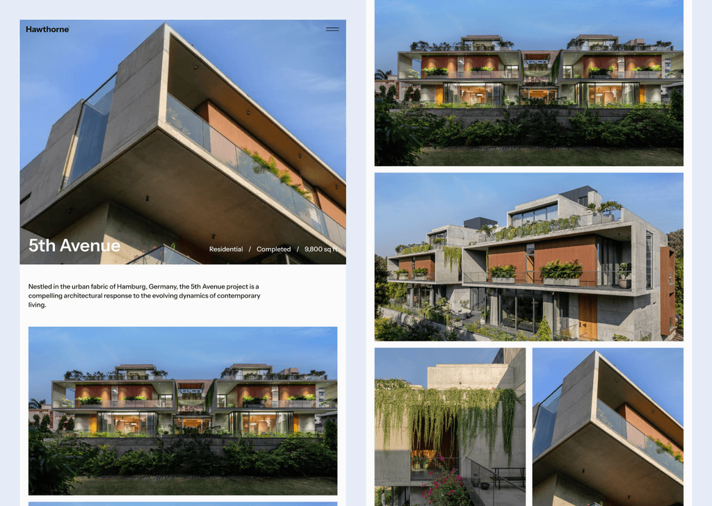 Project page design for Hawthorne