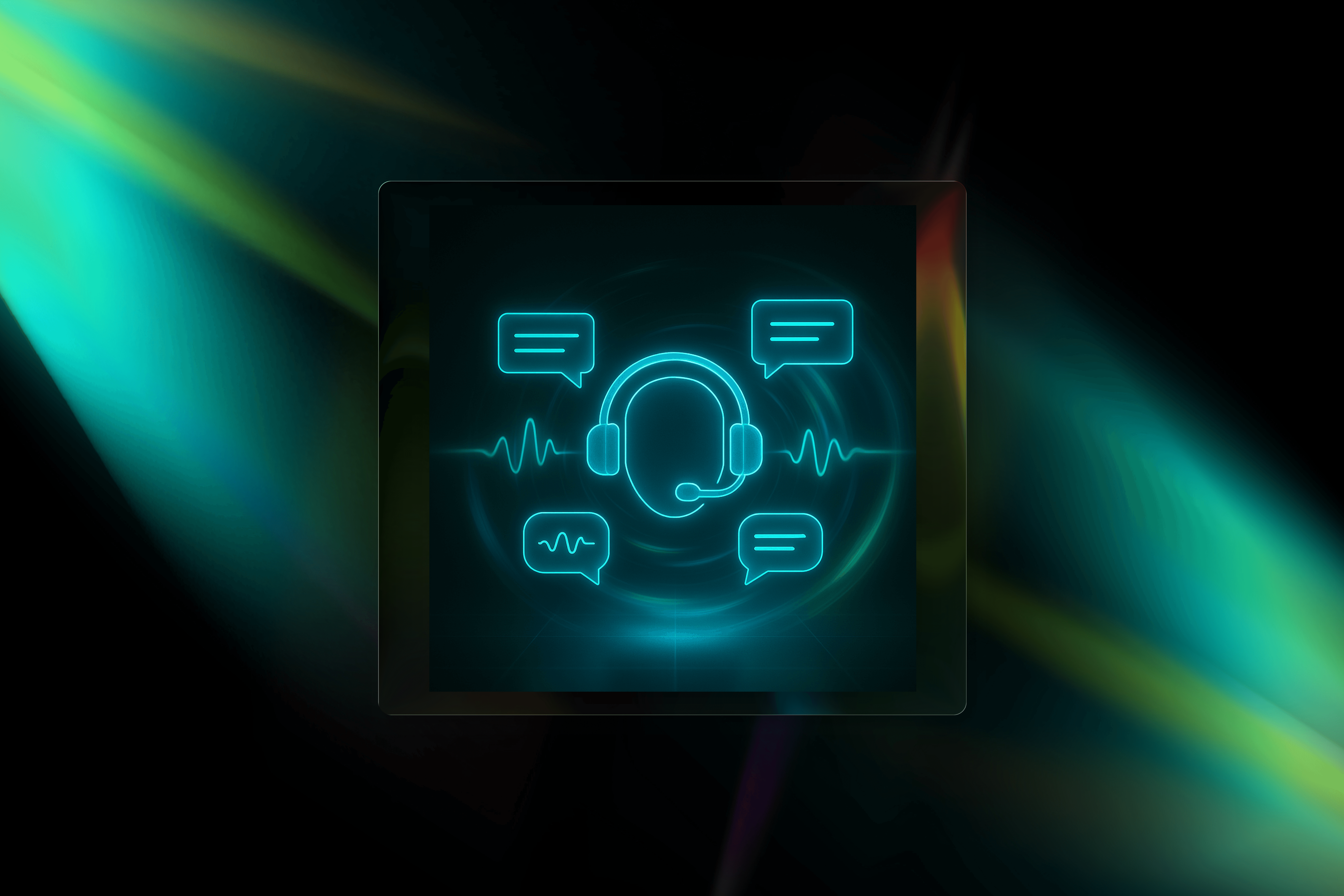 Digital icon of a headset with dialogue boxes illustrating AI-powered customer interactions.
