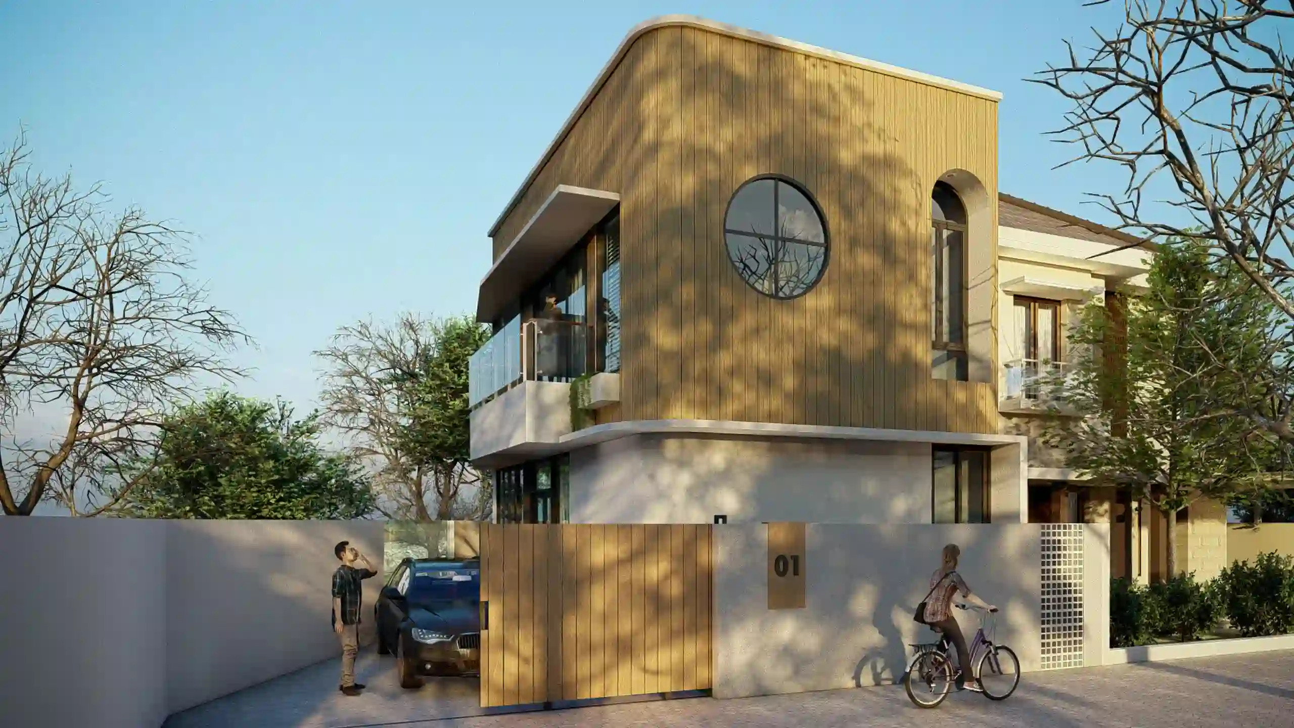 Curved House - Renovasi rumah dengan bentuk unik - Semarang, Jawa Tengah - Tampak Depan Bangunan di Pagi Hari