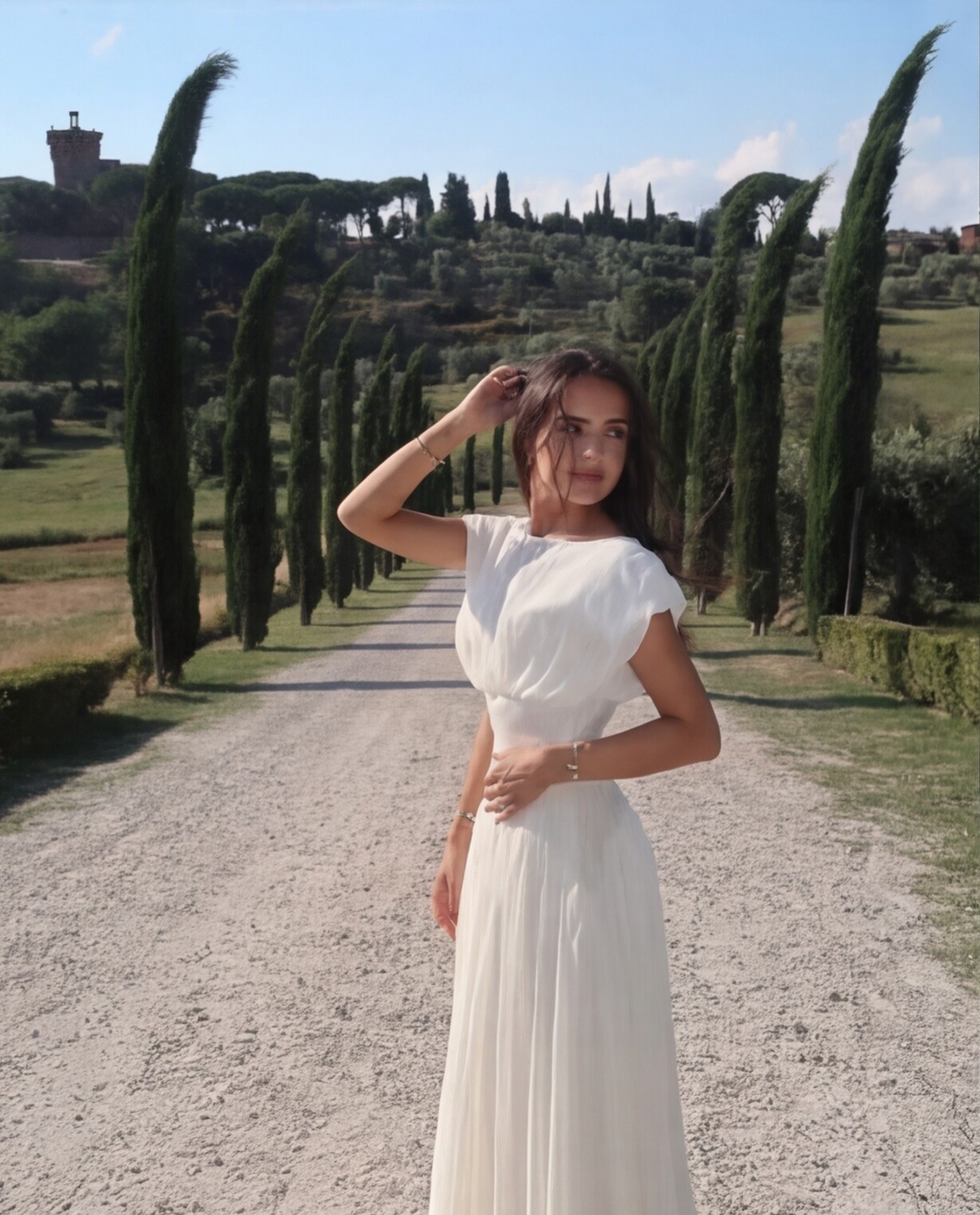 Cream Long-Sleeve Shift Dress