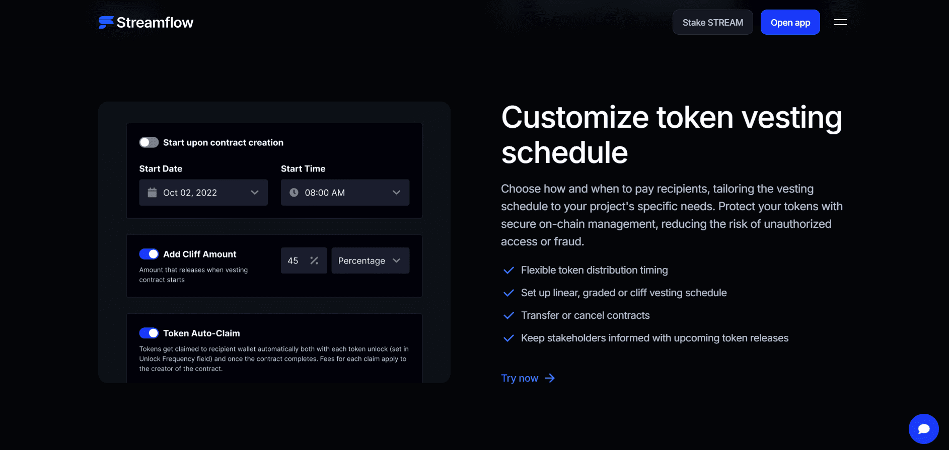 Streamflow Customizeable Token Vesting Schedules