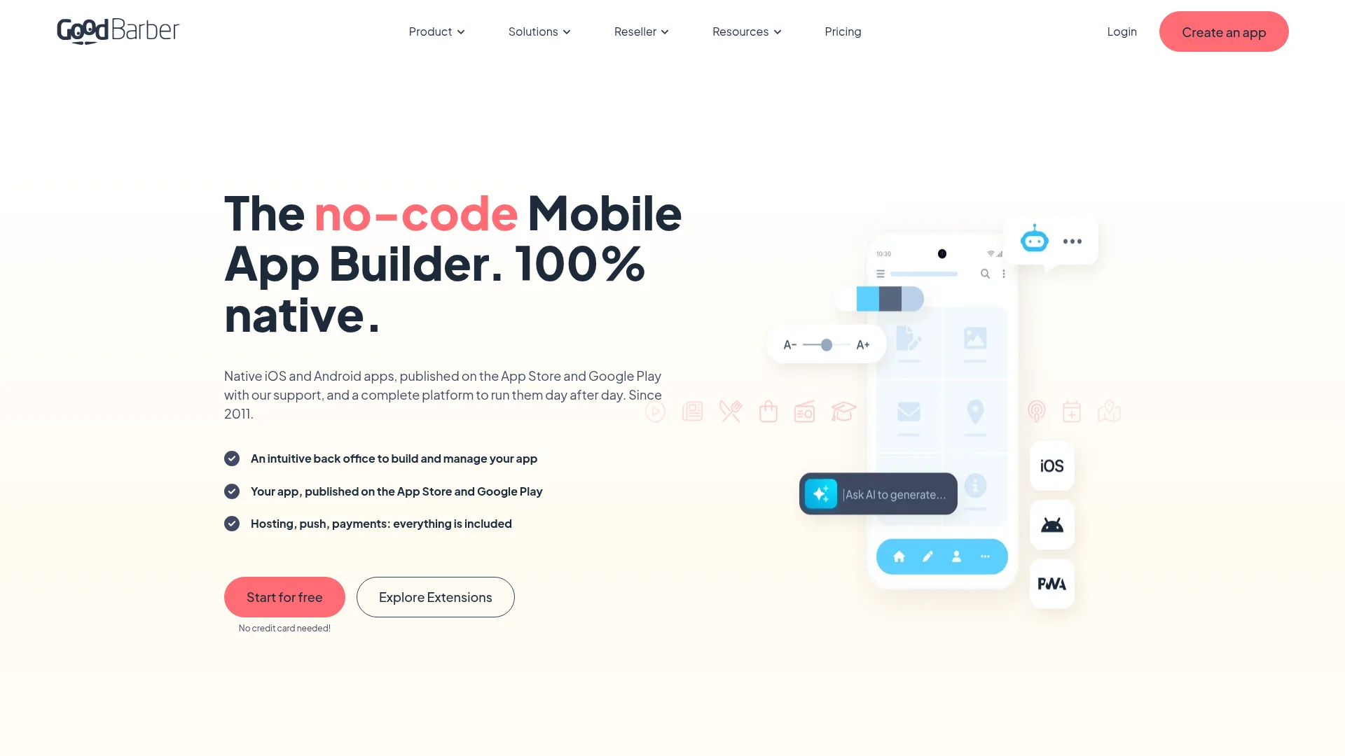 GoodBarber no-code native app builder using Swift and Kotlin