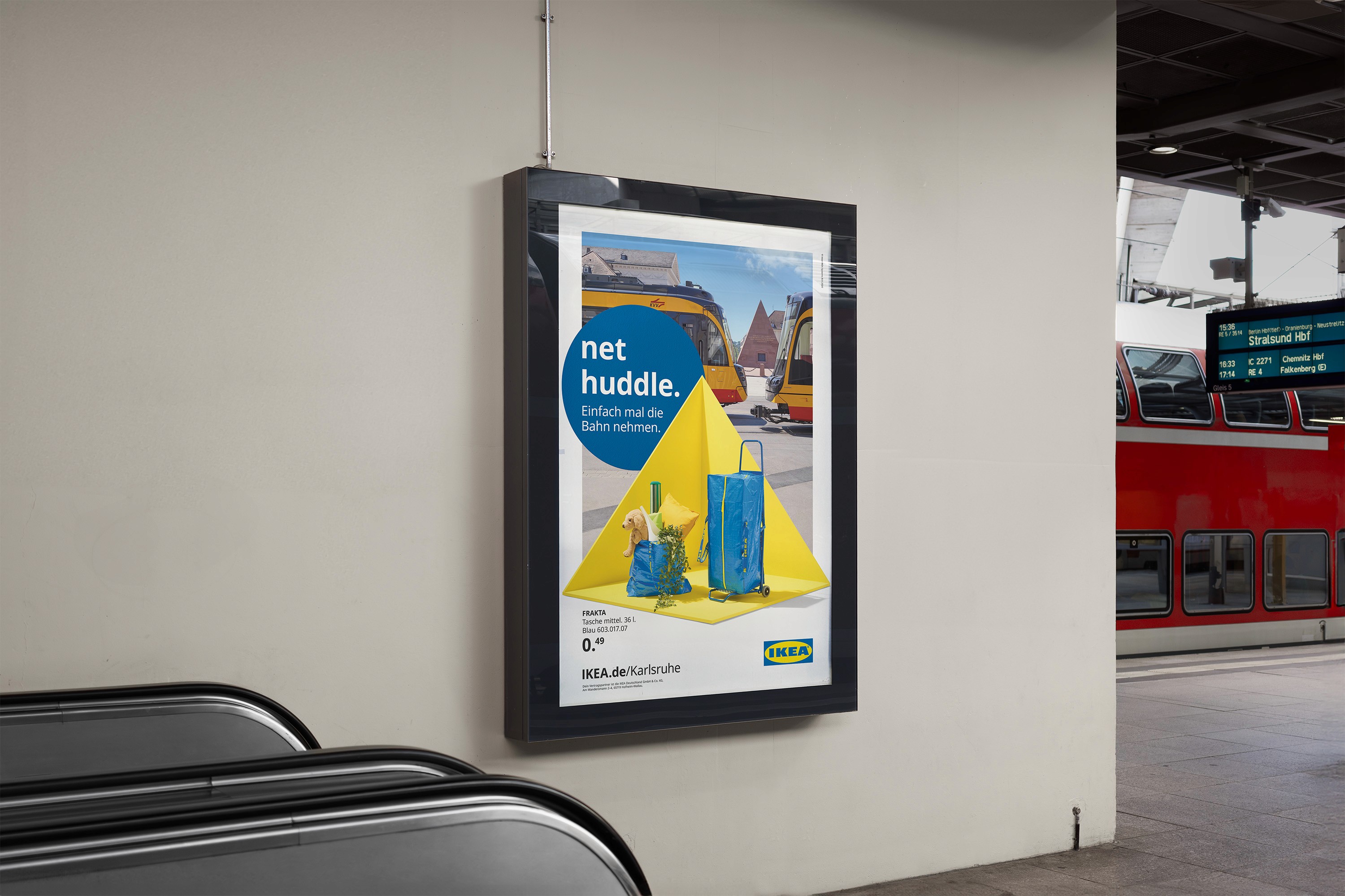 IKEA Karlsruhe net huddle poster encouraging public transport as an easy way to visit the store.