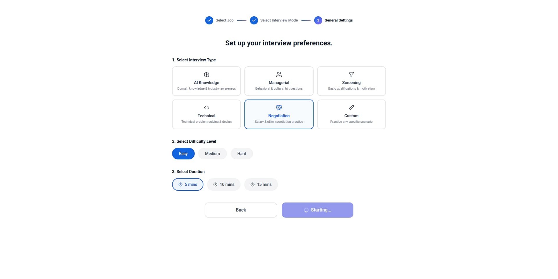 Setup intreview preferences