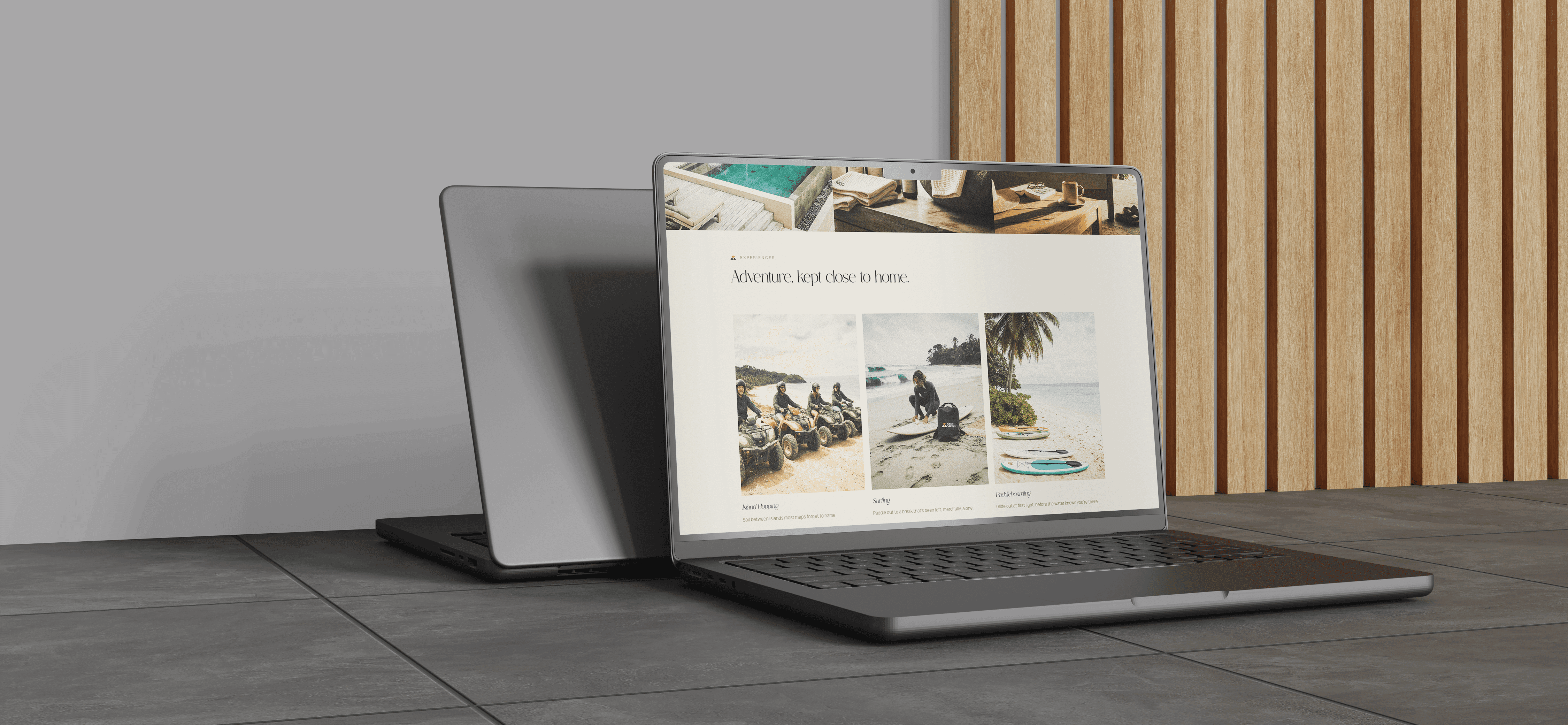 Casa Vireya website open on a laptop against a slatted timber wall