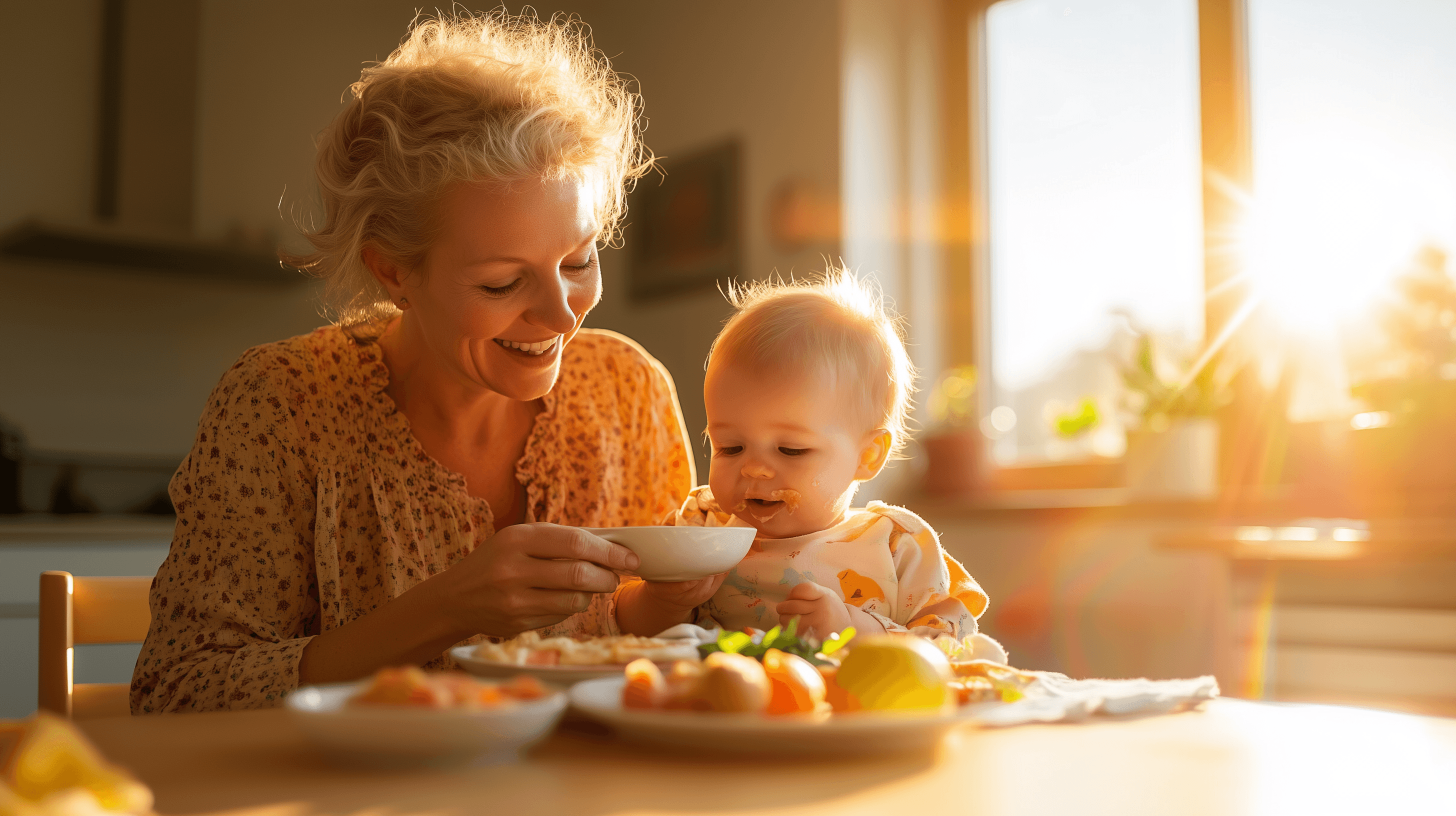 A nurturing nanny gently feeding an infant in a calm nursery