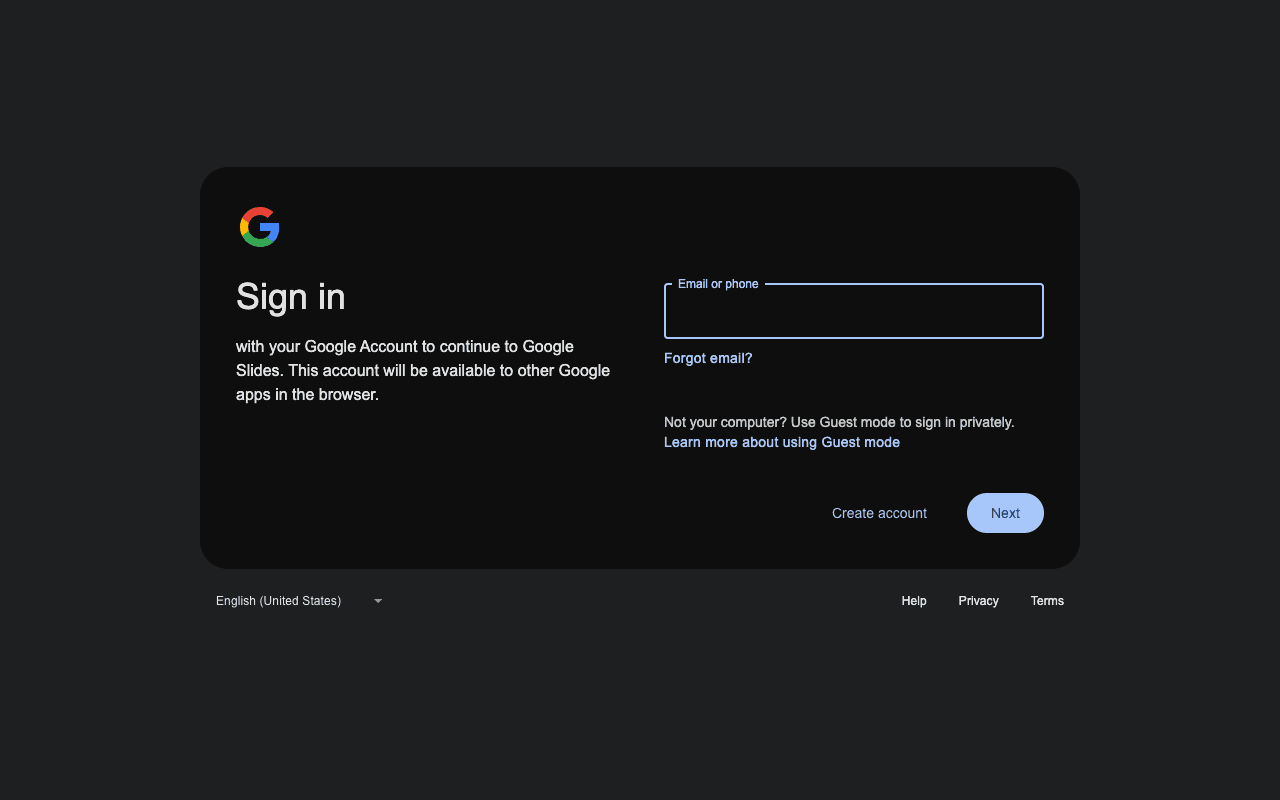 Google Slides екранна снимка