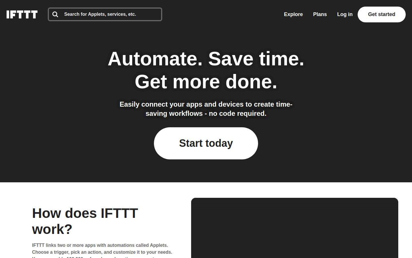 IFTTT homepage hero section showing automation platform