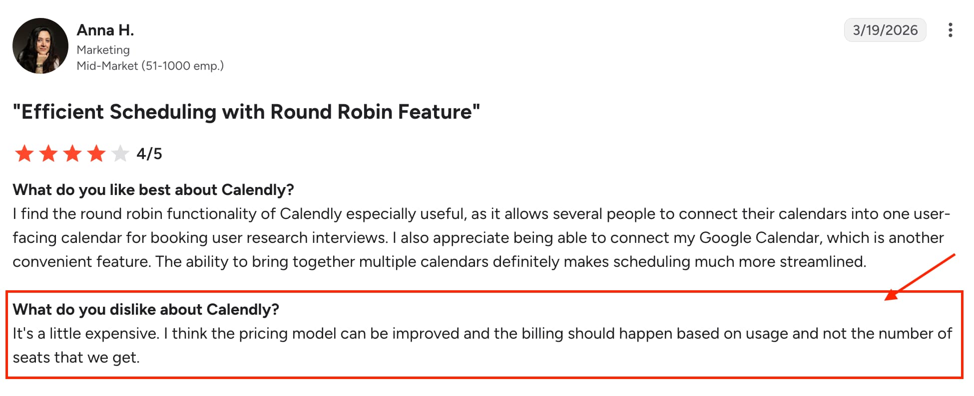 Calendly G2 Review about round robin pricing