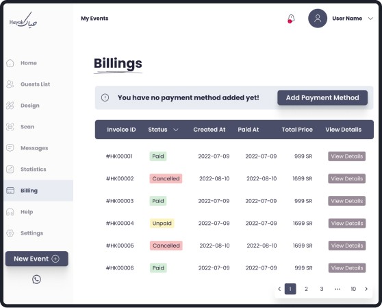 picture of website ui design demonstrating billing invoices