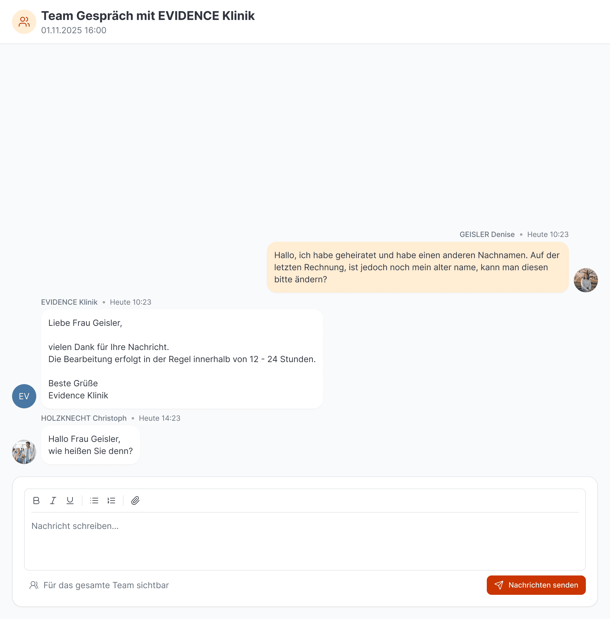 37.clinic - Team Gespräch nach Absenden