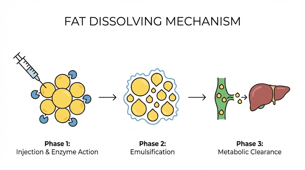 How Lemon Bottle fat dissolving injections work diagram