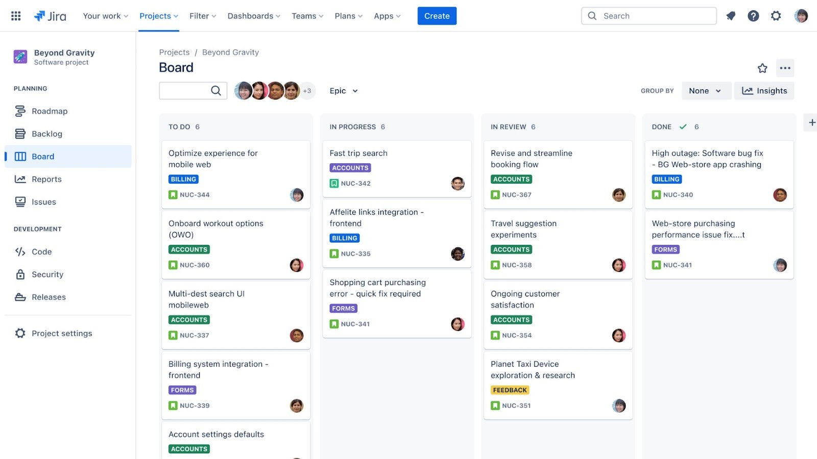 Jira's Agile issue tracking board
