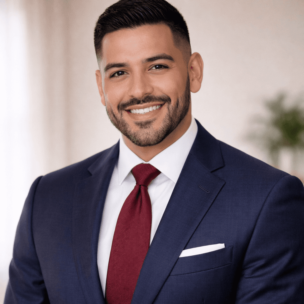 man wearing blue polo shirt with building background