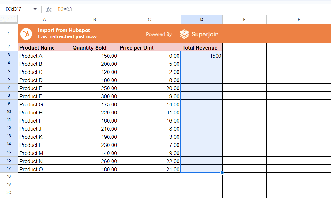 Select the cell and drag the selection to the last cell where you want the formula applied