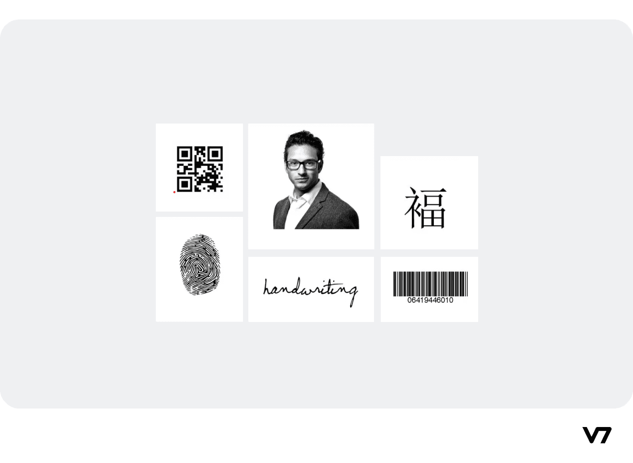 Multi modal ingestion illustration for V7 Go, with handwriting, QR codes, bar codes and more