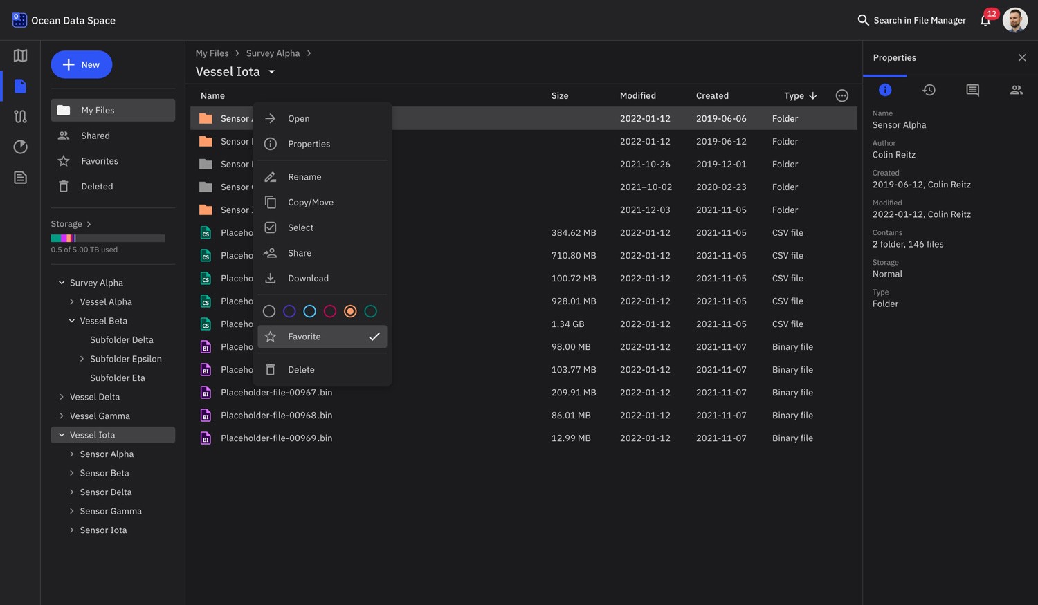 TrueOcean Marine Data Platform file manager on desktop